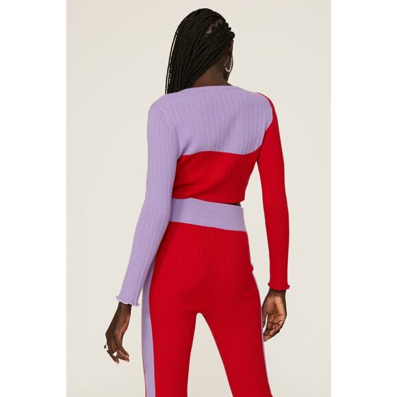 Victor Glemaud Red Purple Colorblock Cropped Cardigan Wool Sweater XS - Picture 3 of 14